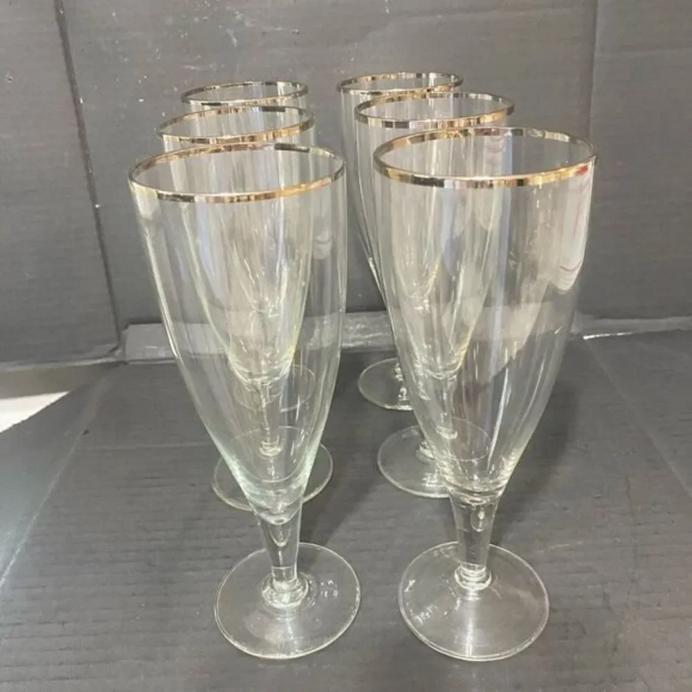 - Set of six silver trimmed 12 oz goblets - Picture 1 of 6